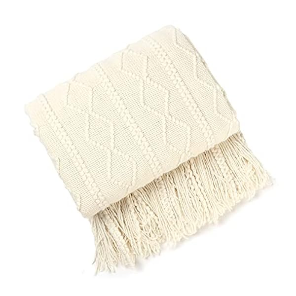 Galatée - 7 Colori della Coperta in Maglia Tinta Unita Serie Arcobaleno Copriletti Reversibili Coperta e Plaid, Copri Letto Grande Coperta Divano Morbida Plaid Cotone (Bianca 150 * 200cm)